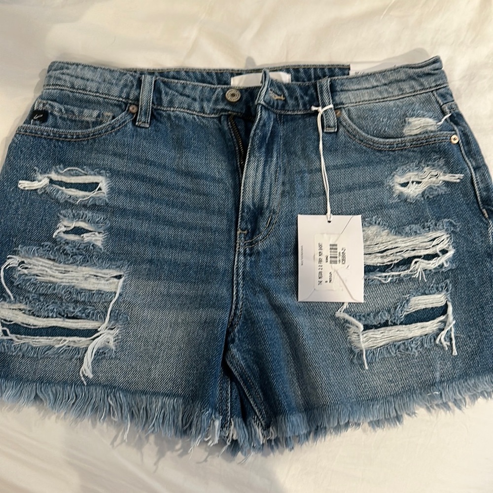 KANCAN DENIM SHORTS - THE MEGAN 2.0 FRAY MOM SHORT SIZE 28